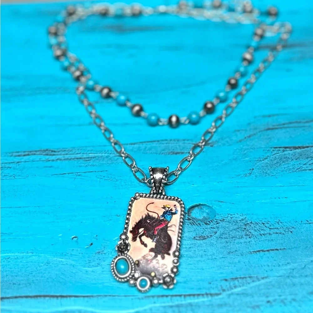 Buckin’ Two -Strand Necklace - Turquoise - Picture 2 of 4